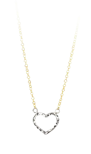 10k 2 tone Diamond cut heart pendant with adjustable 18" Rolo chain