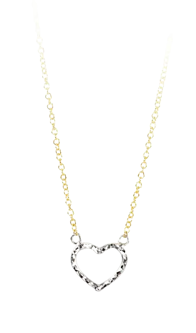 10k 2 tone Diamond cut heart pendant with adjustable 18" Rolo chain
