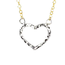 10k 2 tone Diamond cut heart pendant with adjustable 18" Rolo chain