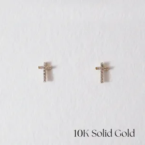 10K Crystal Cross Studs
