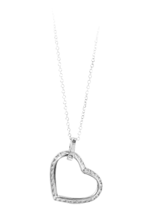 10k White Gold Swarovski Zirconia heart pendant with adjustable 18" Rolo chain