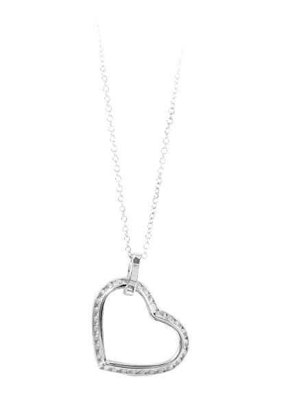 10k White Gold Swarovski Zirconia heart pendant with adjustable 18" Rolo chain