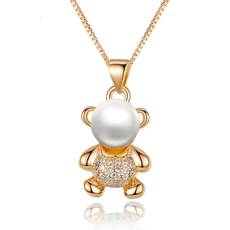 18K Gold Plated Animal Bear Necklaces & Pendants with Paved 25 Piece Micro AAA CZ Cubic Zircon For Women Jewelry