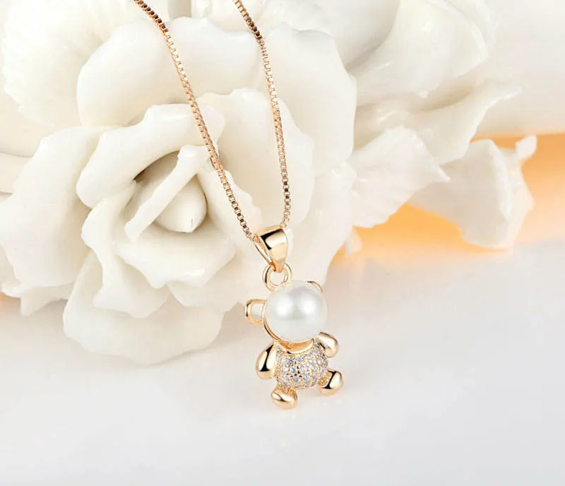 18K Gold Plated Animal Bear Necklaces & Pendants with Paved 25 Piece Micro AAA CZ Cubic Zircon For Women Jewelry