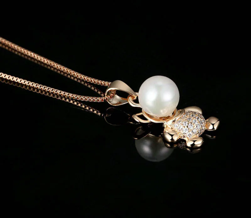 18K Gold Plated Animal Bear Necklaces & Pendants with Paved 25 Piece Micro AAA CZ Cubic Zircon For Women Jewelry
