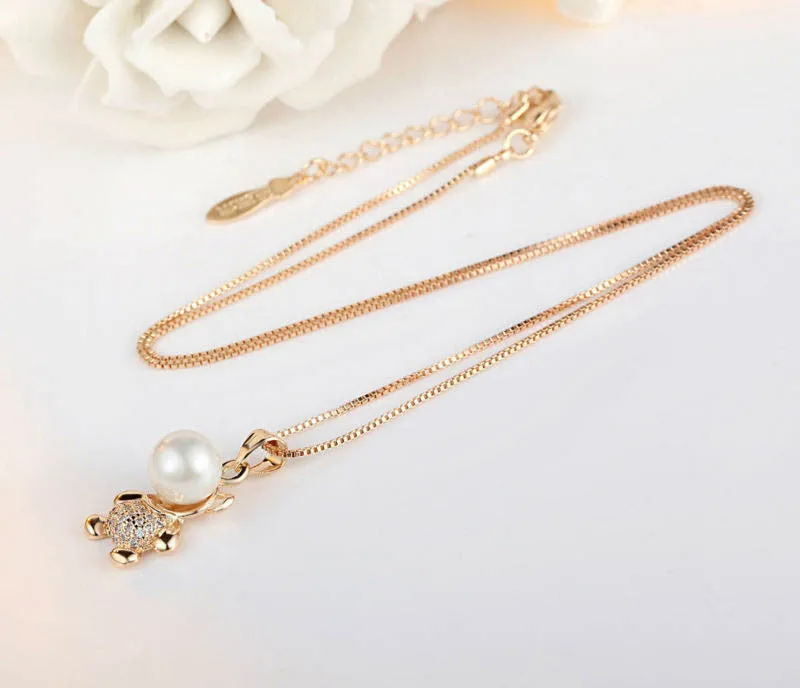 18K Gold Plated Animal Bear Necklaces & Pendants with Paved 25 Piece Micro AAA CZ Cubic Zircon For Women Jewelry