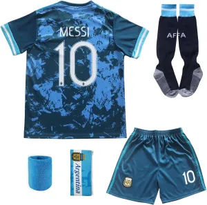 2021 Argentina Away Copa-American #10 Kids Soccer Jersey & Shorts Set Youth Sizes
