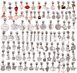 AleapDoll 100 Pieces Bracelet Pendant Charms Spacer Beads for Jewelry Making Supplies Inspirational Necklace Bails Connector Gold Plated Enamel Bracelet Charms Tibetan Antique Silver