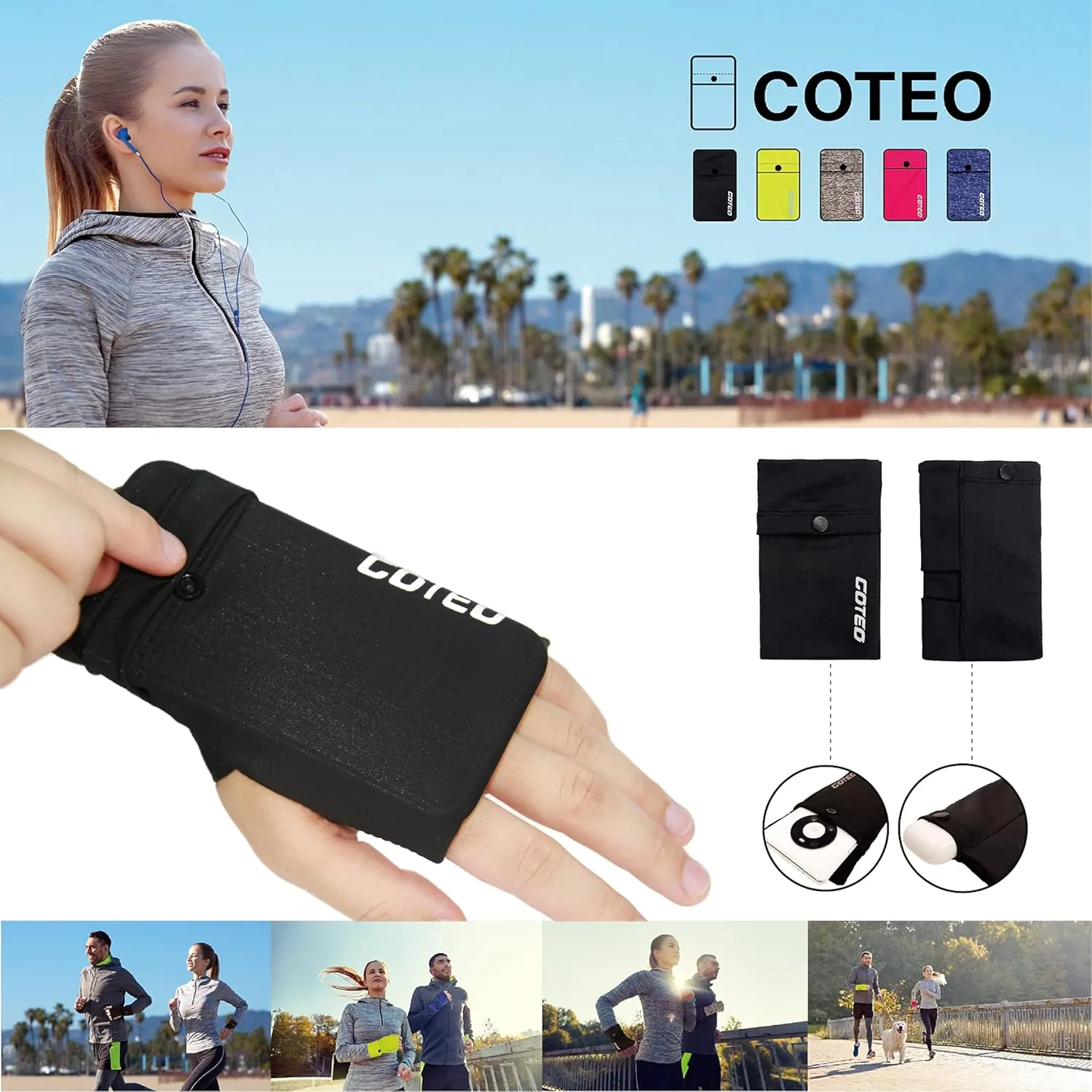 Arm Band for Phone Running Safety Wrist Wallet Wristband Pouch Bag Cell Phone Holder iPhone Armband for Running Workout Walking Hiking (Black, Large: Left)