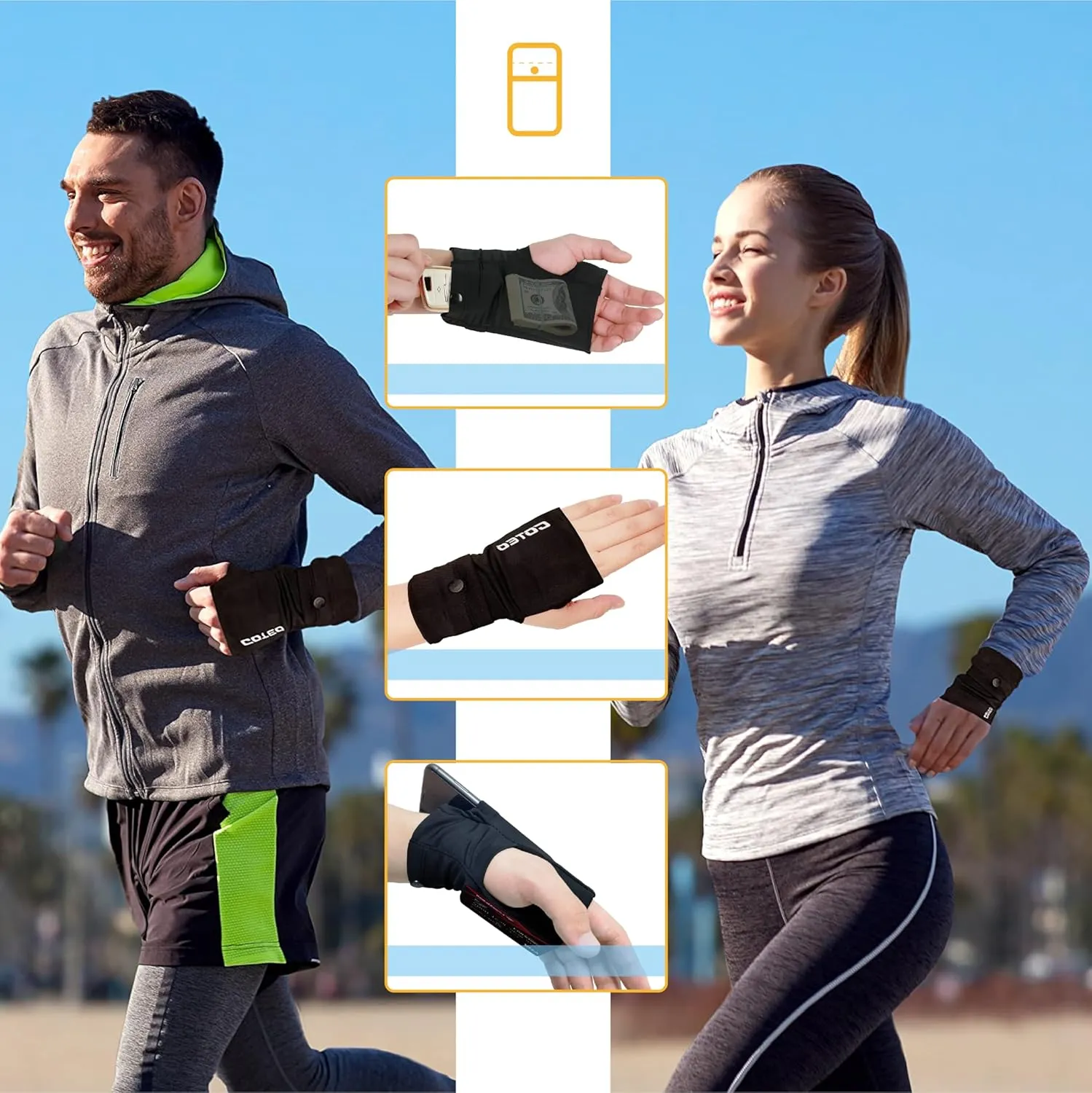 Arm Band for Phone Running Safety Wrist Wallet Wristband Pouch Bag Cell Phone Holder iPhone Armband for Running Workout Walking Hiking (Black, Large: Left)