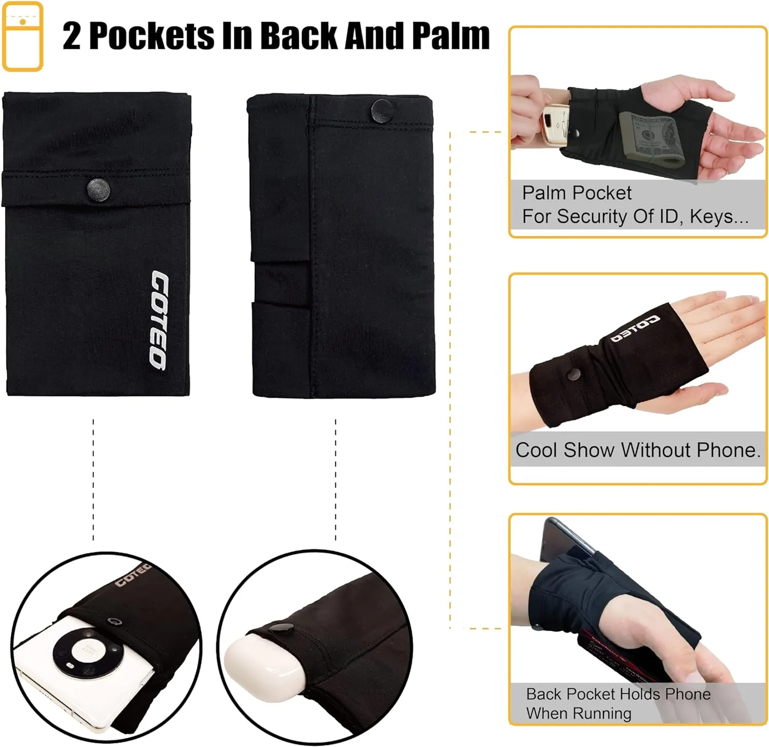 Arm Band for Phone Running Safety Wrist Wallet Wristband Pouch Bag Cell Phone Holder iPhone Armband for Running Workout Walking Hiking (Black, Large: Left)
