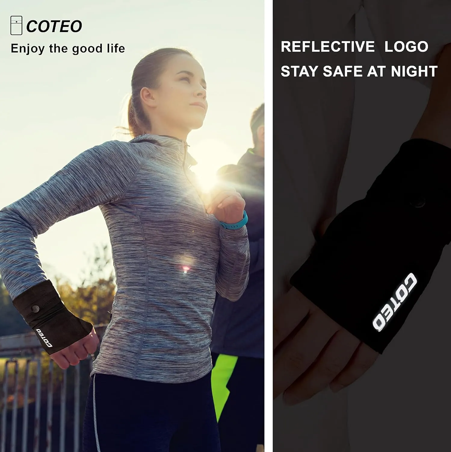 Arm Band for Phone Running Safety Wrist Wallet Wristband Pouch Bag Cell Phone Holder iPhone Armband for Running Workout Walking Hiking (Black, Large: Left)