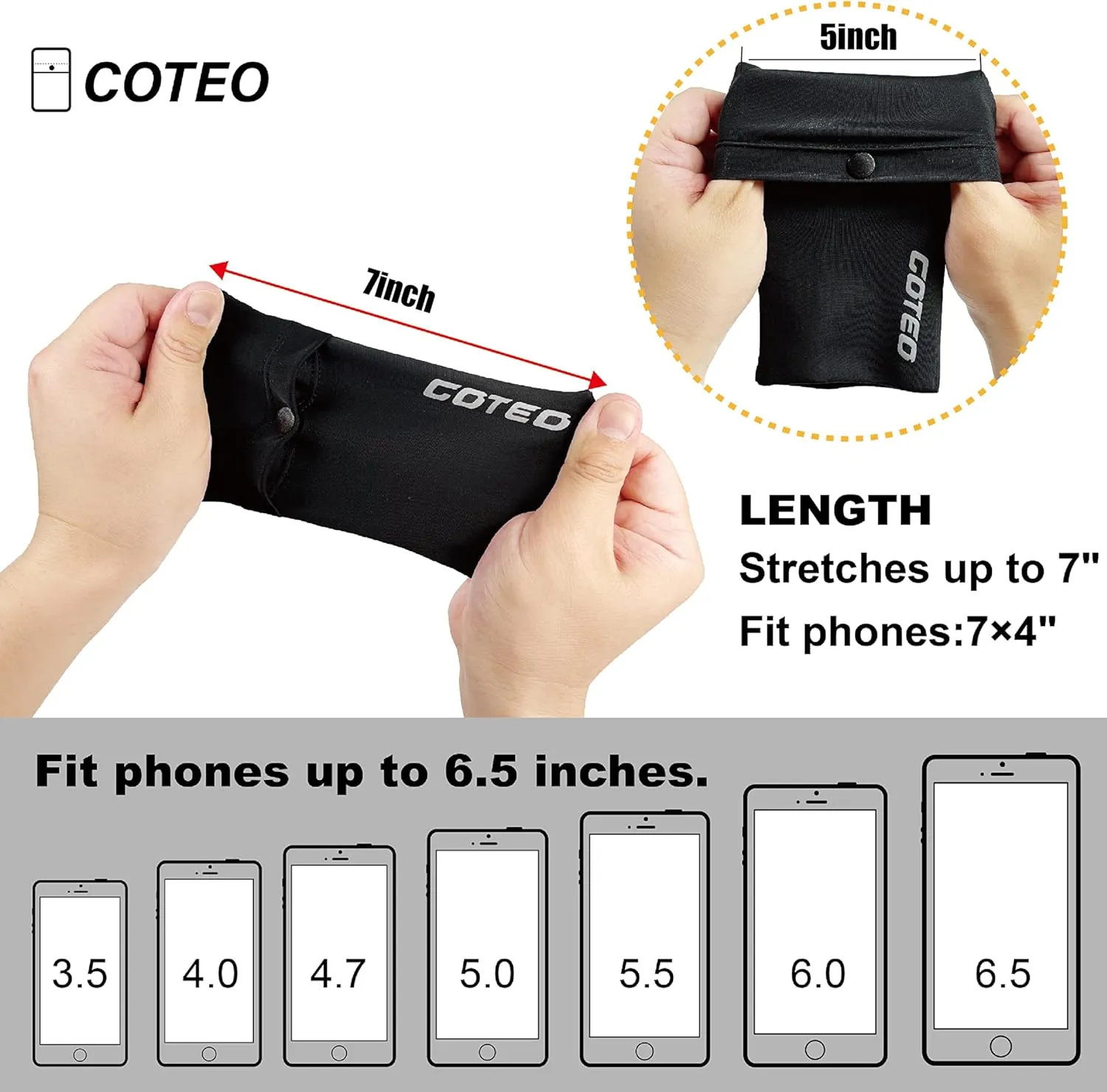 Arm Band for Phone Running Safety Wrist Wallet Wristband Pouch Bag Cell Phone Holder iPhone Armband for Running Workout Walking Hiking (Black, Large: Left)