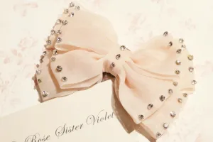 Baby girl lady peach pink organza vintage bow bling hair clip & brooch christening flower girl. bridal clip81