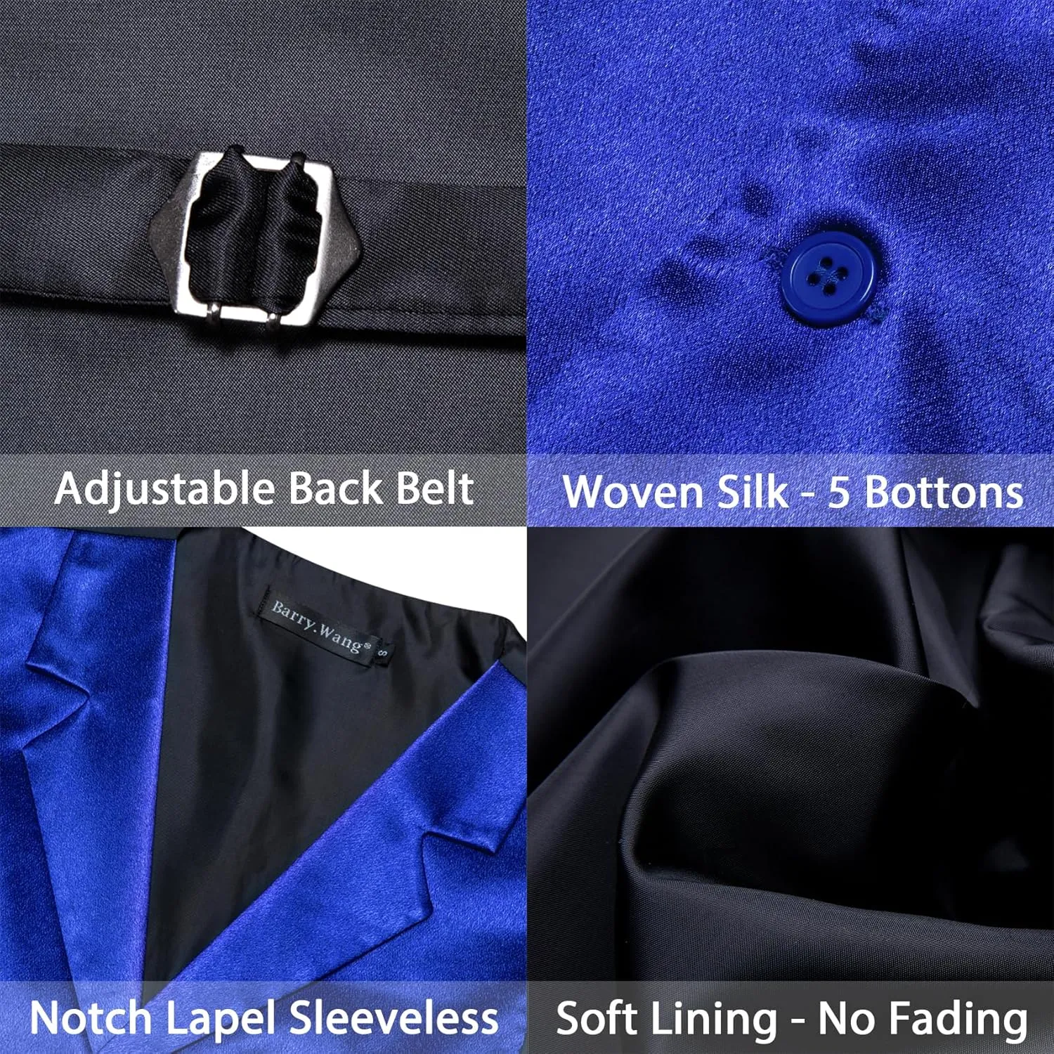 Barry.Wang Mens Satin Formal Suit Vest Tie Bowtie Set 8PC Lapel Collar Casual Slim Fit Waistcoat Wedding Party Tuxedo