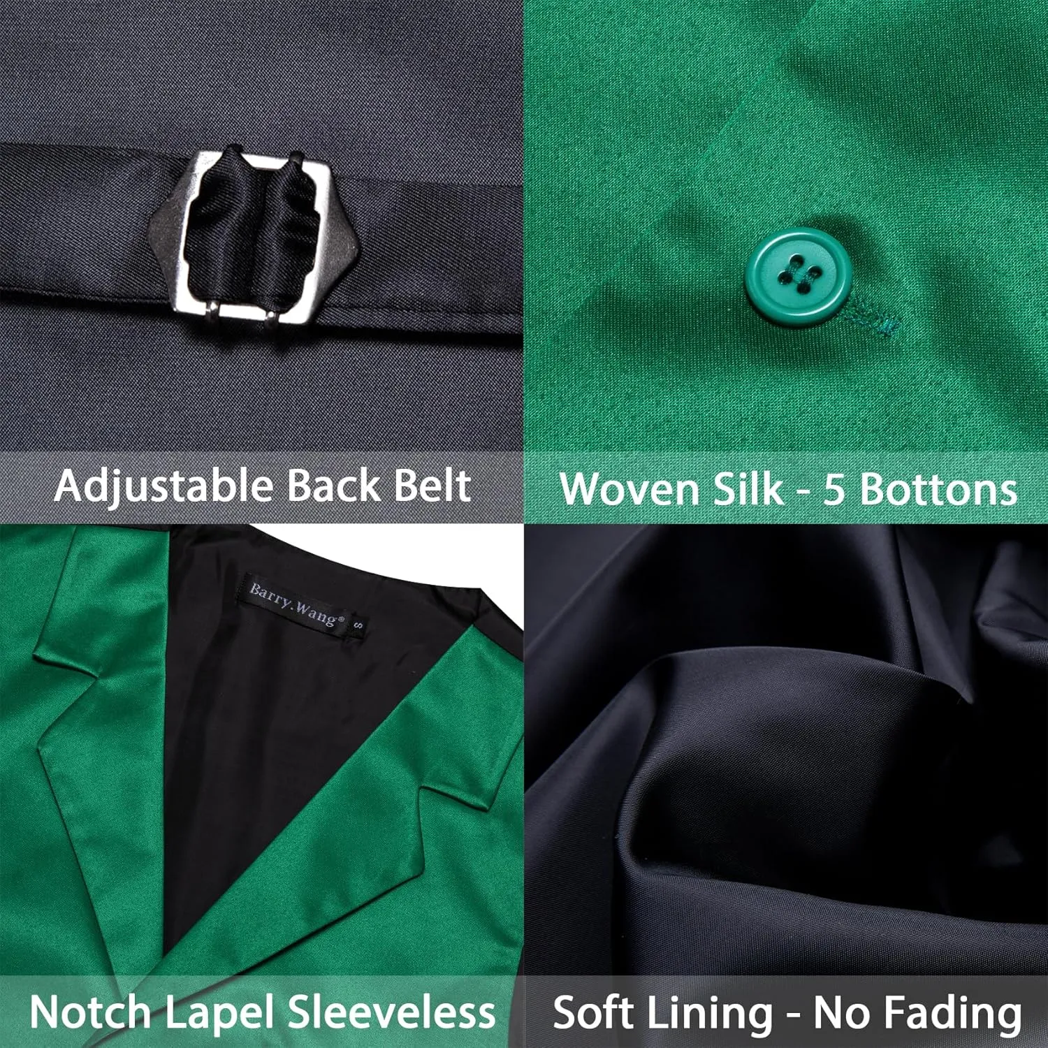 Barry.Wang Mens Satin Formal Suit Vest Tie Bowtie Set 8PC Lapel Collar Casual Slim Fit Waistcoat Wedding Party Tuxedo