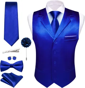 Barry.Wang Mens Satin Formal Suit Vest Tie Bowtie Set 8PC Lapel Collar Casual Slim Fit Waistcoat Wedding Party Tuxedo