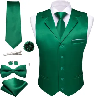 Barry.Wang Mens Satin Formal Suit Vest Tie Bowtie Set 8PC Lapel Collar Casual Slim Fit Waistcoat Wedding Party Tuxedo
