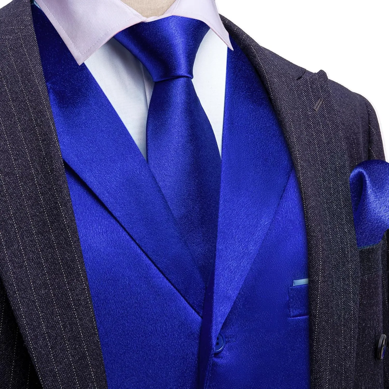 Barry.Wang Mens Satin Formal Suit Vest Tie Bowtie Set 8PC Lapel Collar Casual Slim Fit Waistcoat Wedding Party Tuxedo