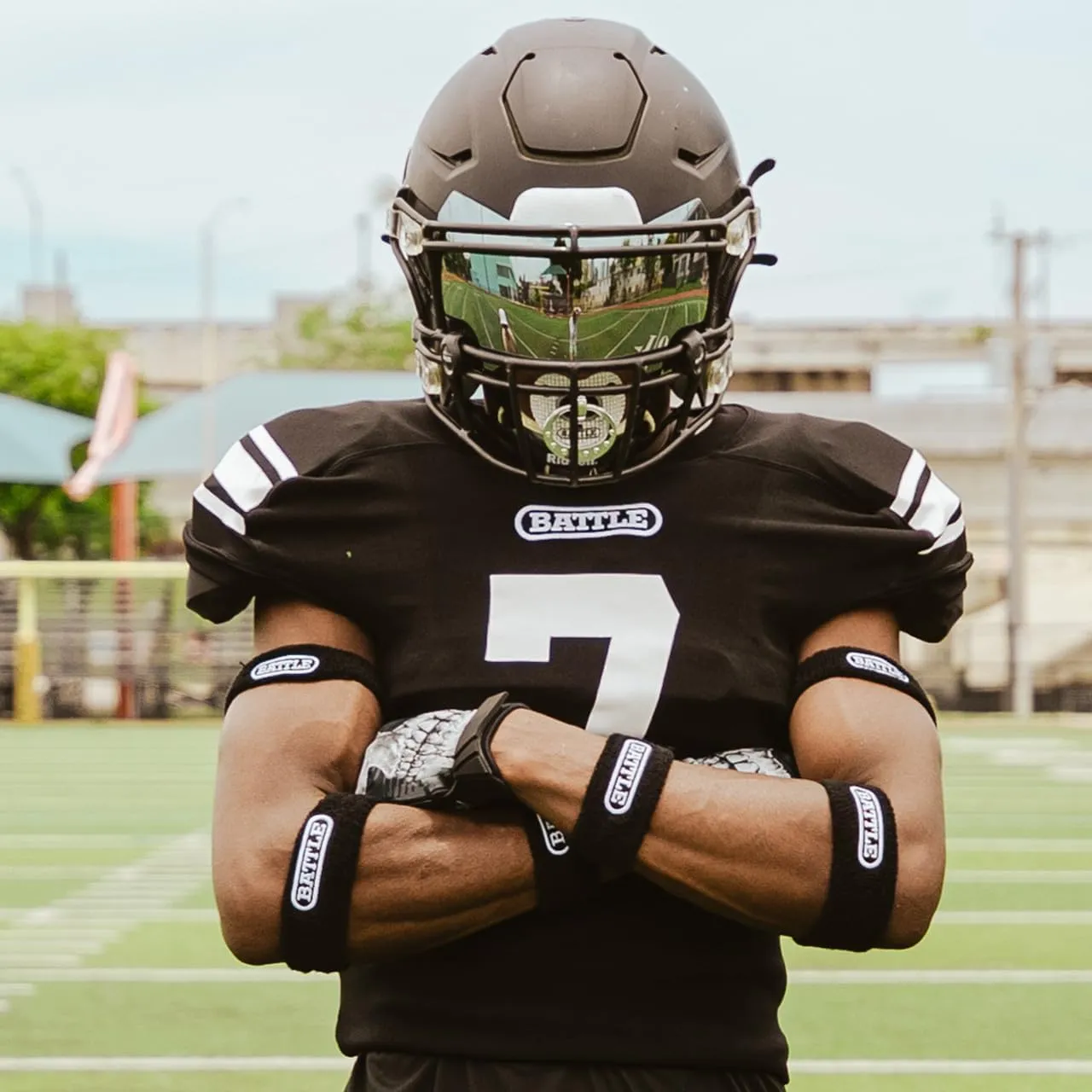 Battle Football Armbands - High-Performance Bands for Football Athletes - Includes 2 Bicep Bands - Ultra-Soft Material to Wick Away Sweat and Keep Hands Dry and Comfortable - Machine Washable