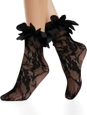 Benefeet Women's Ruffle Fishnet Anklet Socks - Fake Feather Cuff Mesh Lace - Gift