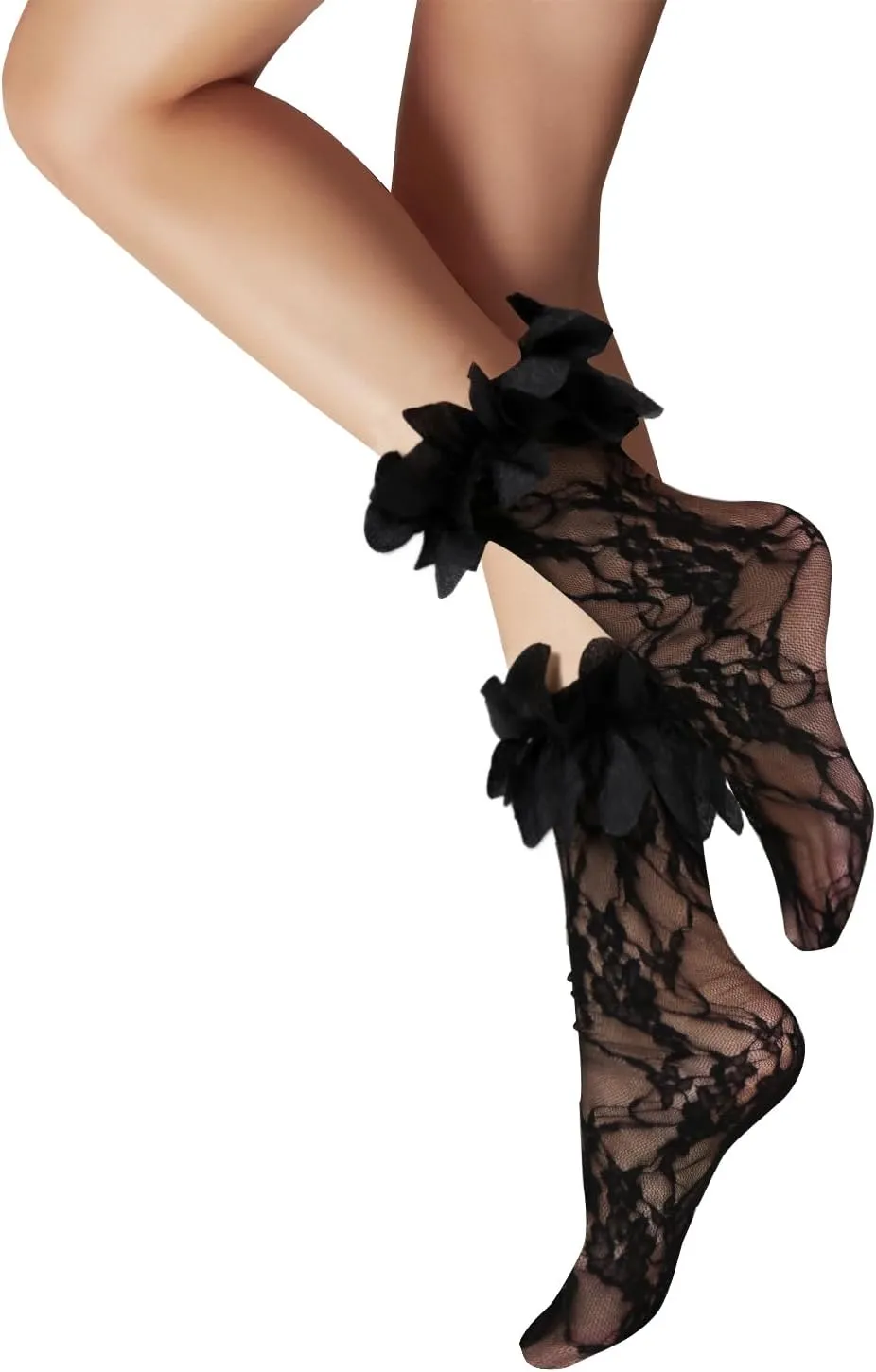 Benefeet Women's Ruffle Fishnet Anklet Socks - Fake Feather Cuff Mesh Lace - Gift