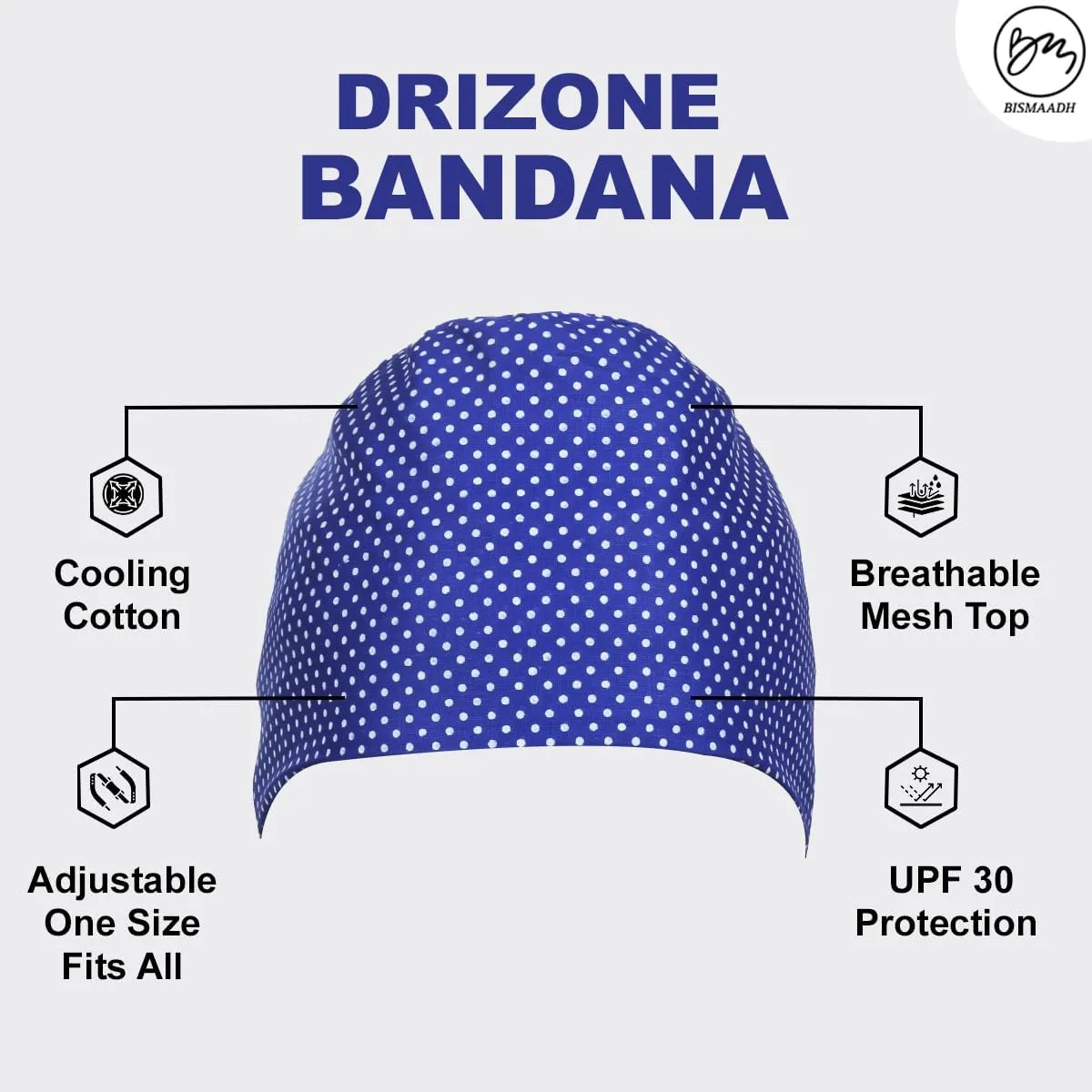 BISMAADH Bamboo Cotton Polka Dot Printed Patka Durag Headcover Skull Cap