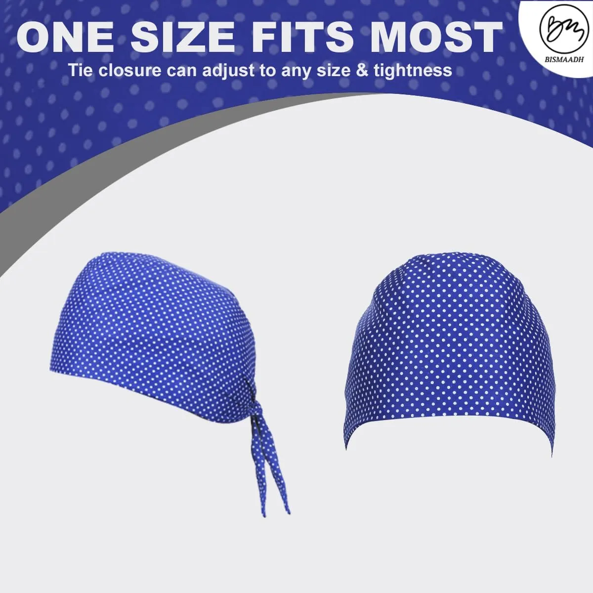 BISMAADH Bamboo Cotton Polka Dot Printed Patka Durag Headcover Skull Cap