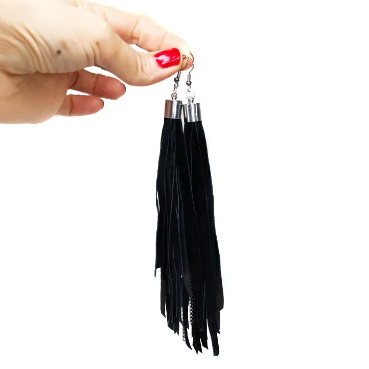Black Suede Chain Tassel Earrings