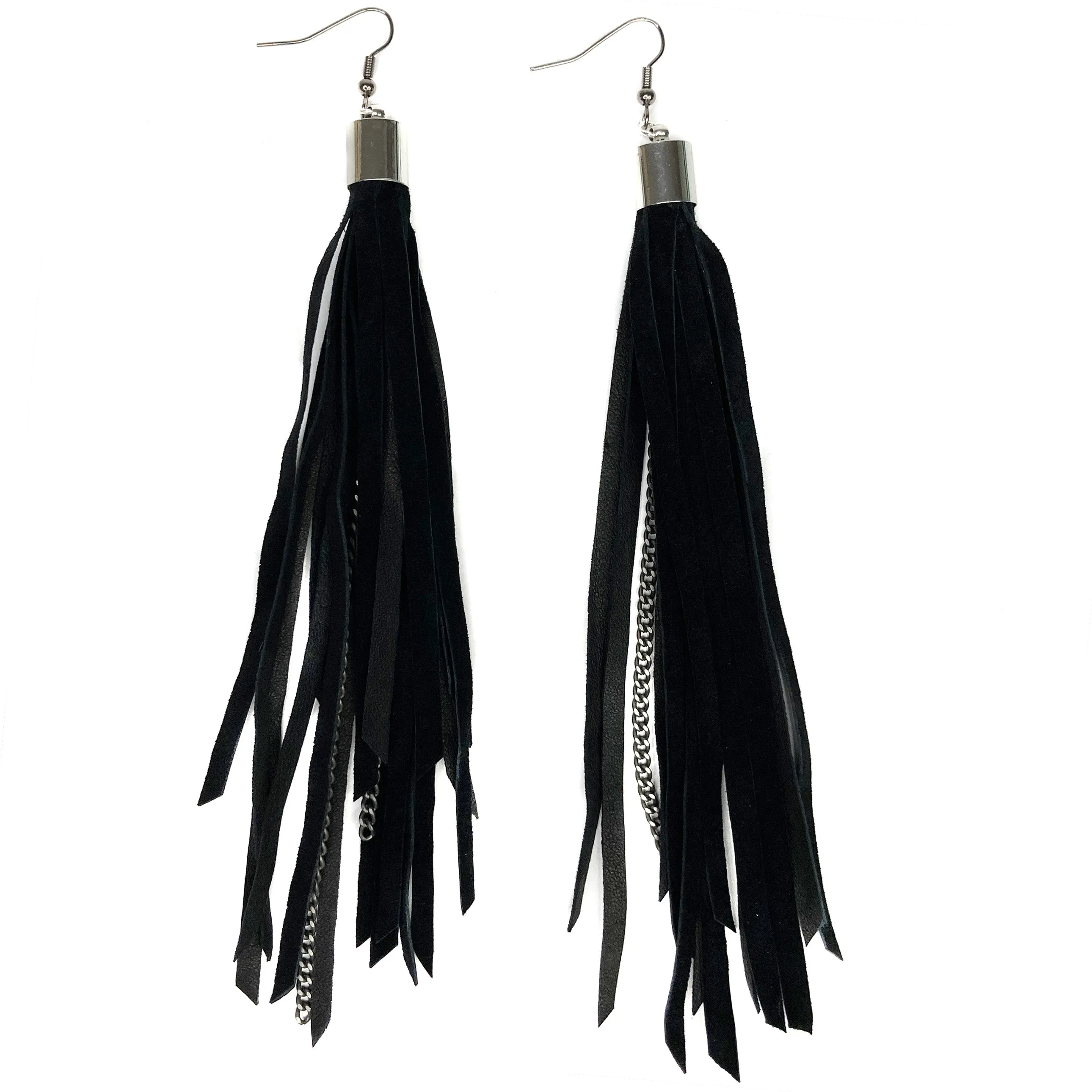 Black Suede Chain Tassel Earrings