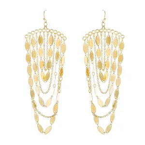 Bohemian Boho Tassel Dangle Drop Earrings for Women – Lightweight Filigree Gypsy Coin Chandelier Disc Charm Hoops – included Gift Box Chandelier - Gold