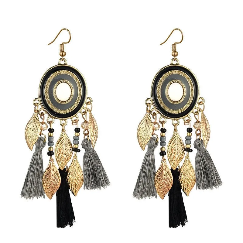 Boho Leaf Long Tassel Drop Earrings