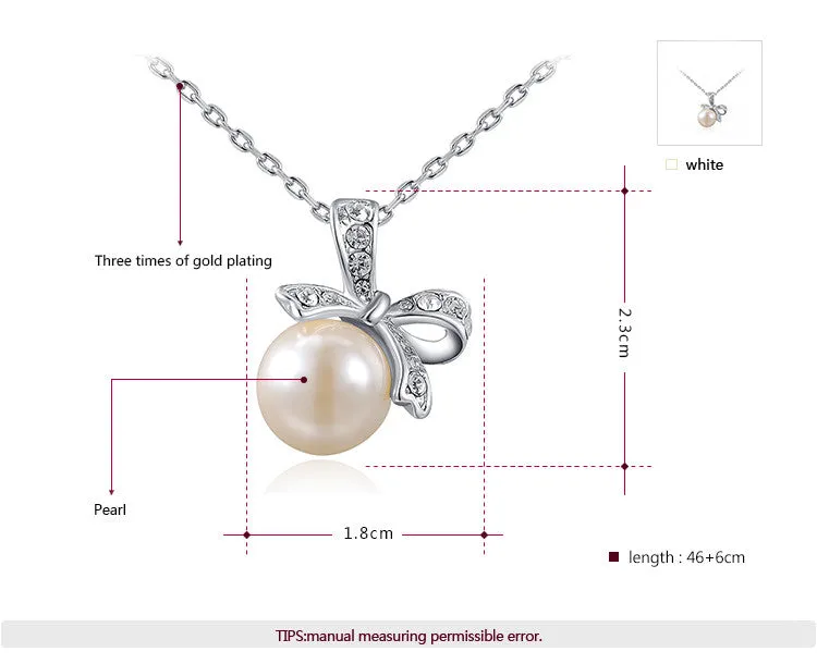 Brand Pearl Jewelry Big Pearl Pendant Necklace Bowknot Necklace Gold/Silver Chain Royal Necklace Women Fashion