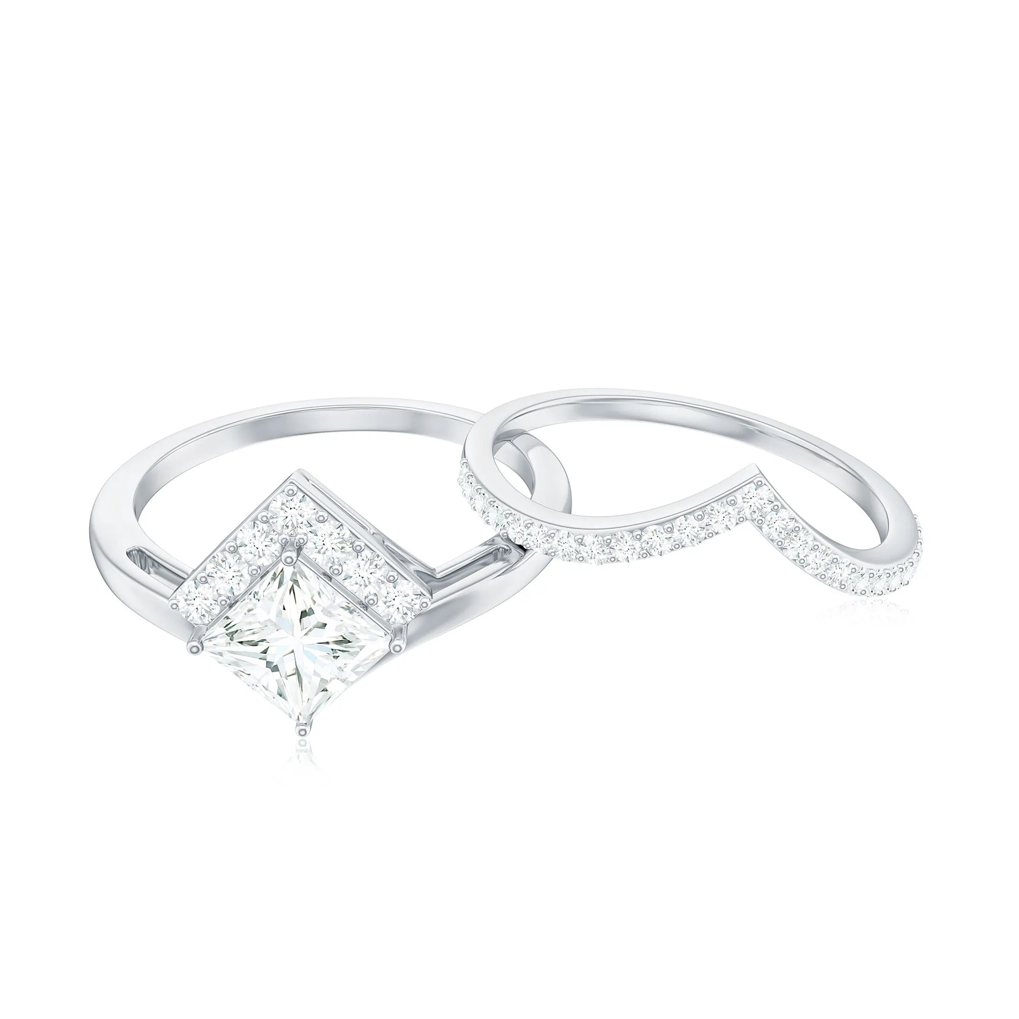 Certified Princess Cut Moissanite Wedding Ring Set