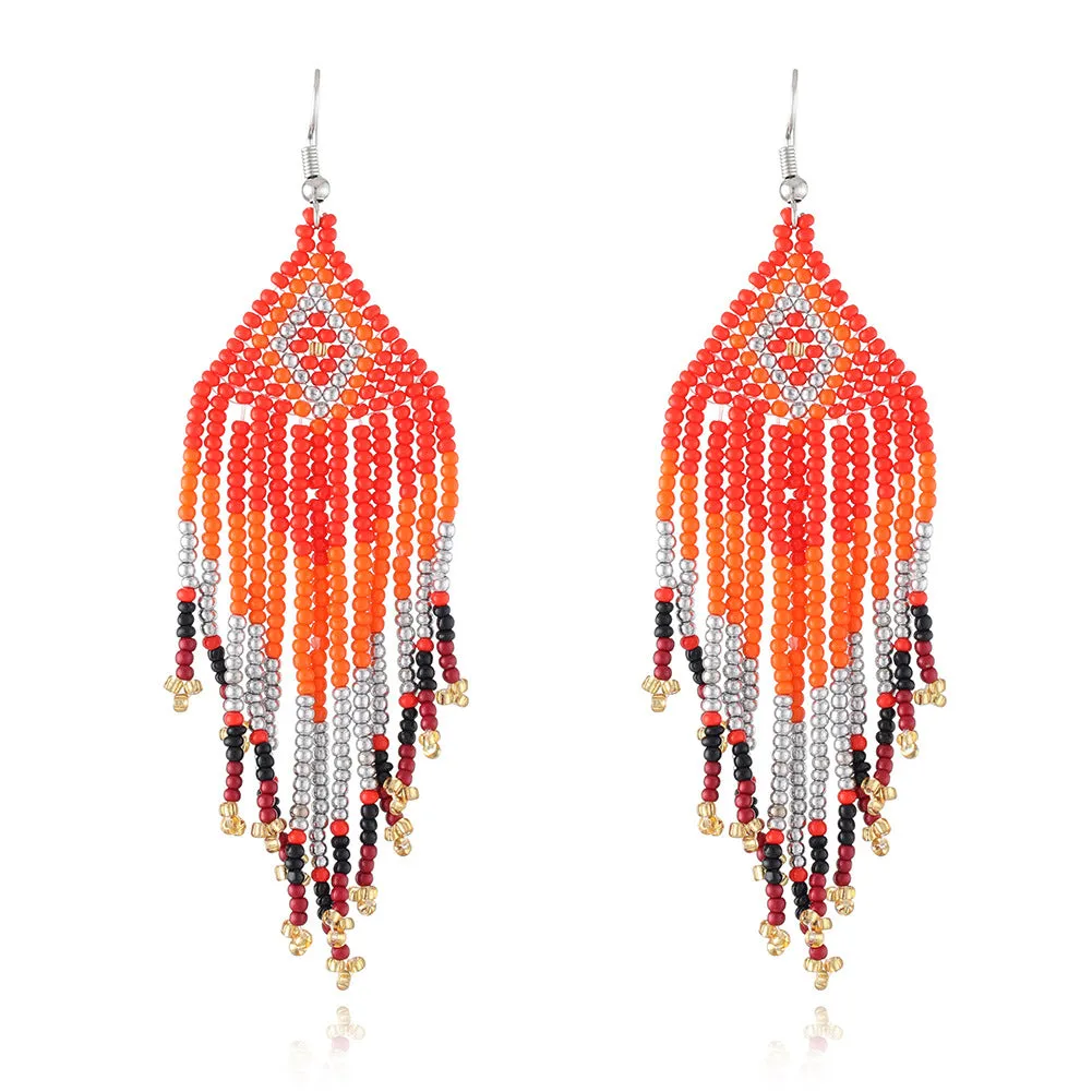 Colorful Bead Drop Earrings Boho Tassel Earrings