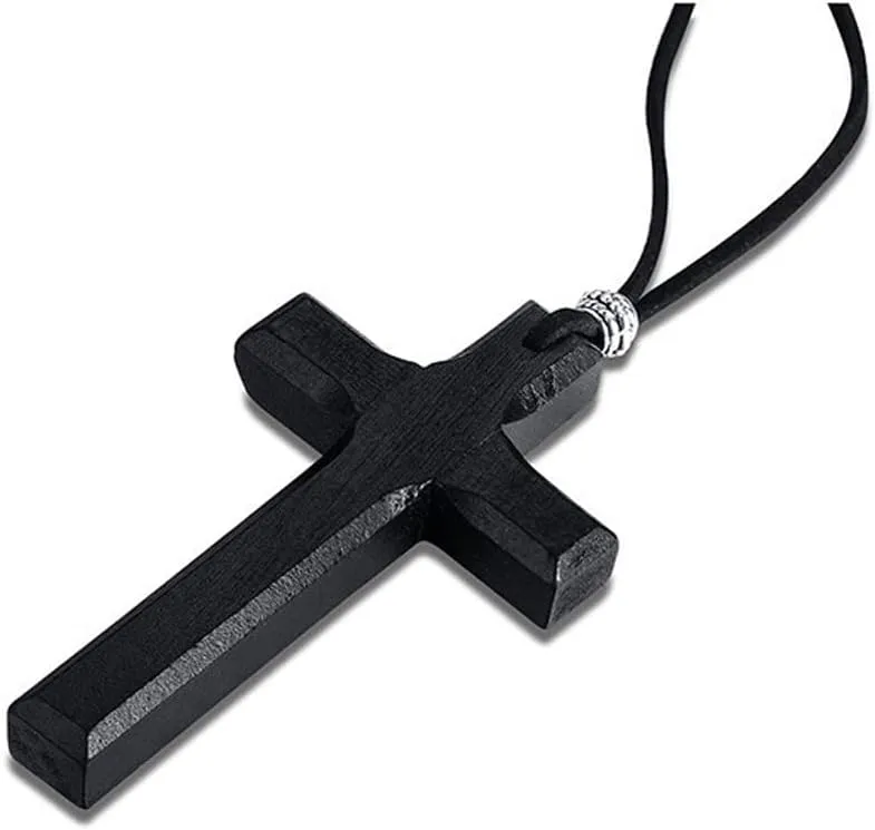 COLORFUL BLING Natural Wooden Cross Pendant Necklace for Men Women Religous Jesus Faith Sideways Crucifix Necklace for Car Mirror Pendant Prayer Protection Jewelry