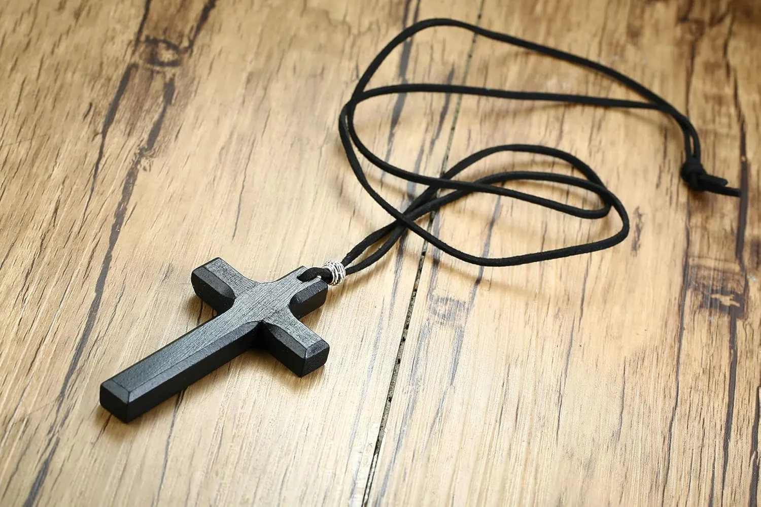 COLORFUL BLING Natural Wooden Cross Pendant Necklace for Men Women Religous Jesus Faith Sideways Crucifix Necklace for Car Mirror Pendant Prayer Protection Jewelry