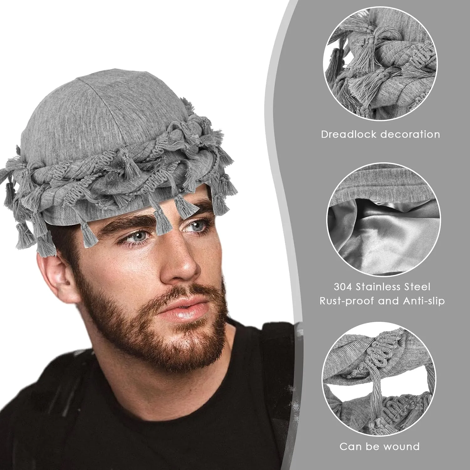 Cotton Durag Satin Lined Halo Turban Wraps, Unique Design Turban for Men & Women, Tassel Beanie for Causal Life