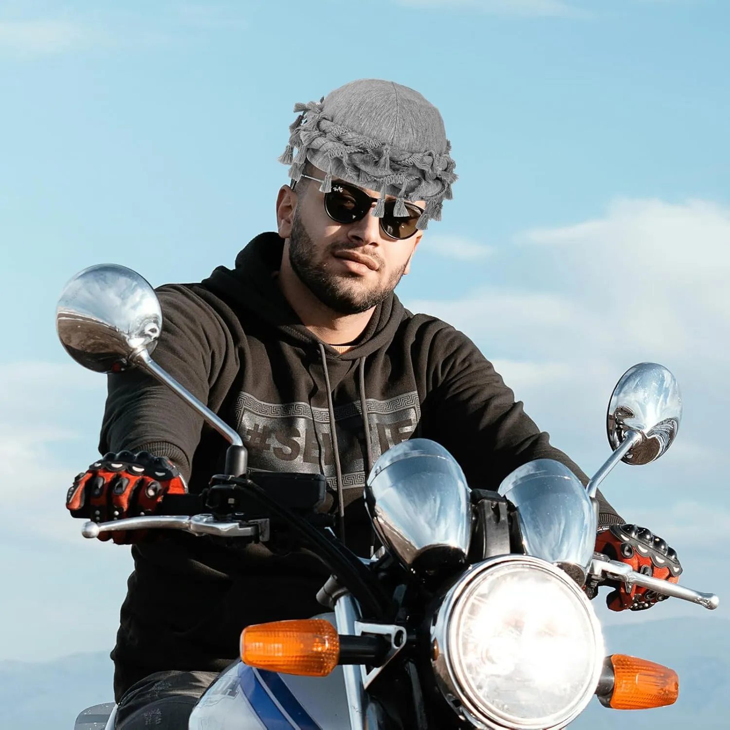 Cotton Durag Satin Lined Halo Turban Wraps, Unique Design Turban for Men & Women, Tassel Beanie for Causal Life