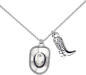 Cowgirl Cowboy Boot Hat Pendant Necklace Silver Plated Boho Personalized Texas Boots Adjustable Chain Necklace for Cool Men Western Style Country Women Birthday Party Fashion Jewelry Gifts