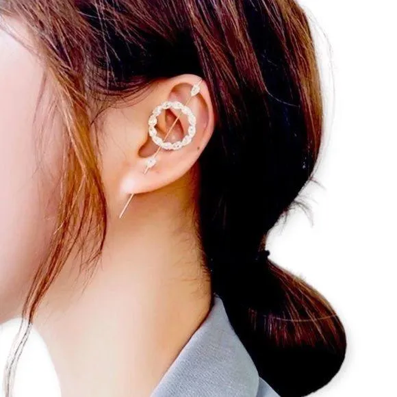 Crystal Moon Ear Pin Hook Cuff Earring