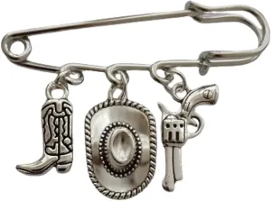 Cute Cowboy Hat Cowboy Boot Charm Pendant Brooch, Punk Style Gun Charm Pin for Man Woman, Classic Western Jewelry Accessories