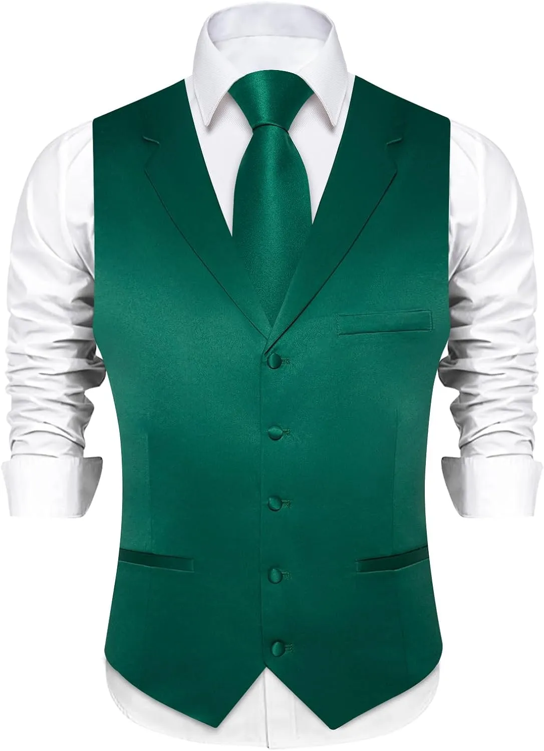 DiBanGu Formal Suit Vest Tie Set for Men Classic Solid Notch Lapel Dress Waistcoat Satin Vest Bowtie for Wedding Party