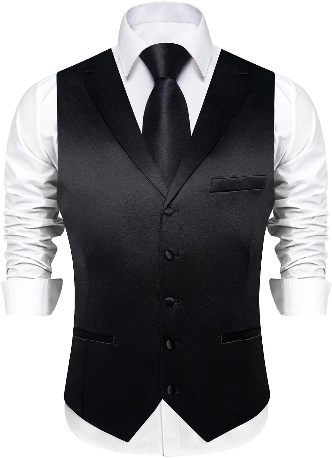 DiBanGu Formal Suit Vest Tie Set for Men Classic Solid Notch Lapel Dress Waistcoat Satin Vest Bowtie for Wedding Party