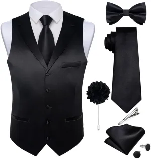 DiBanGu Formal Suit Vest Tie Set for Men Classic Solid Notch Lapel Dress Waistcoat Satin Vest Bowtie for Wedding Party
