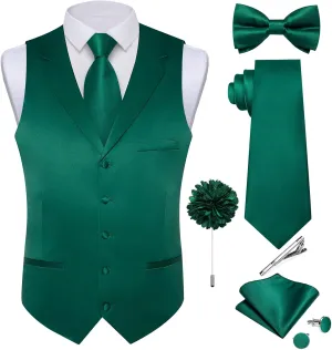 DiBanGu Formal Suit Vest Tie Set for Men Classic Solid Notch Lapel Dress Waistcoat Satin Vest Bowtie for Wedding Party