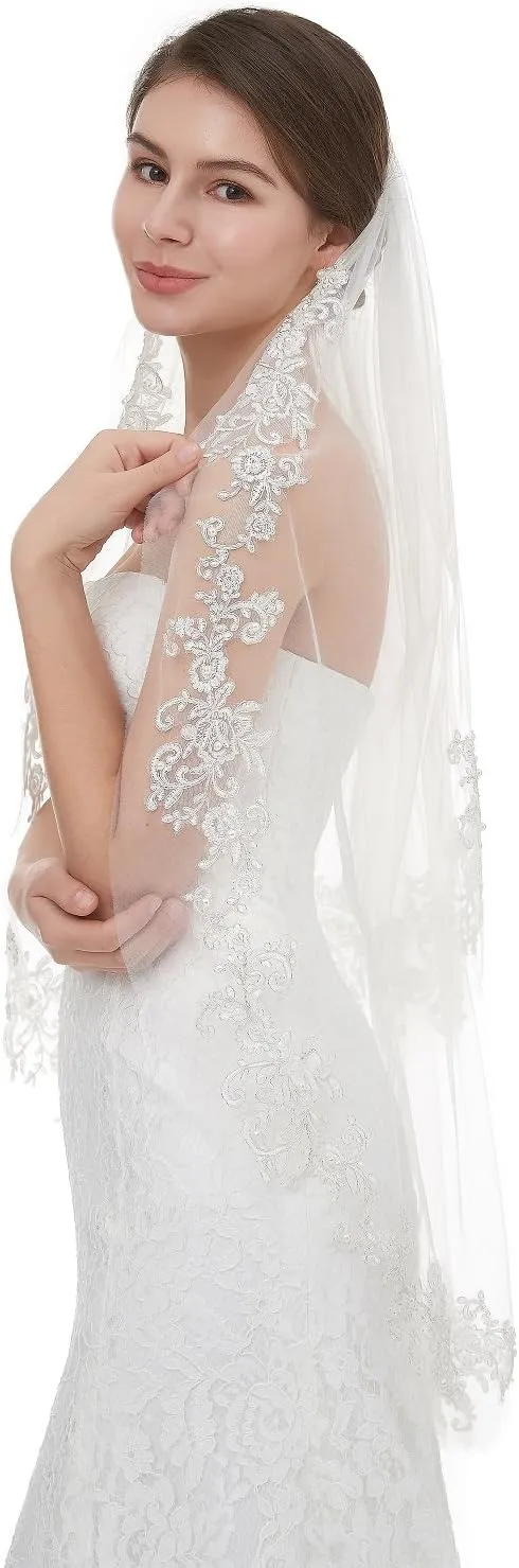 EllieHouse Women's Short 2 Tier Wedding Bridal Veil With Comb L24