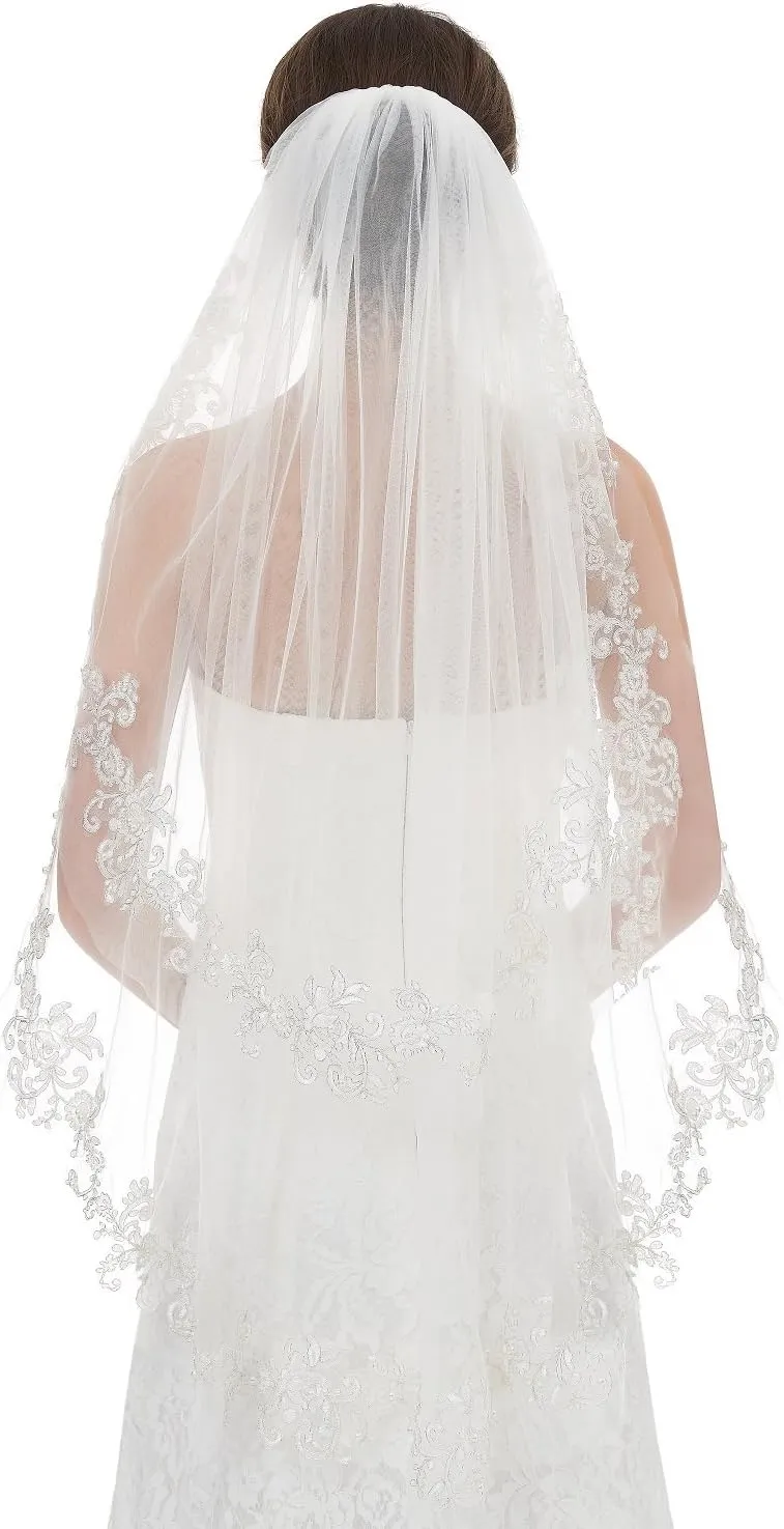 EllieHouse Women's Short 2 Tier Wedding Bridal Veil With Comb L24