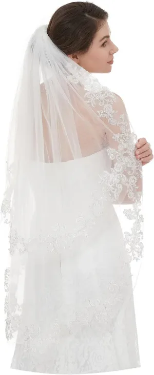 EllieHouse Women's Short 2 Tier Wedding Bridal Veil With Comb L24