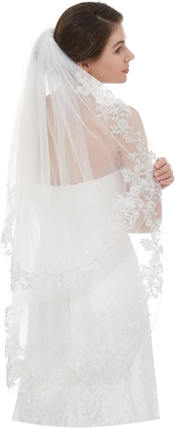 EllieHouse Women's Short 2 Tier Wedding Bridal Veil With Comb L24